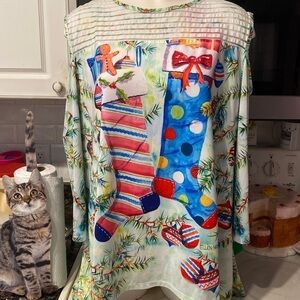 D womens Ellen Negley Christmas stretch cold 3/4 sleeve plus size top XXL